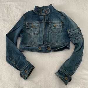 Women’s Medium MISS LILI Y2K Super Cropped Denim Long Sleeve Cargo Jacket
